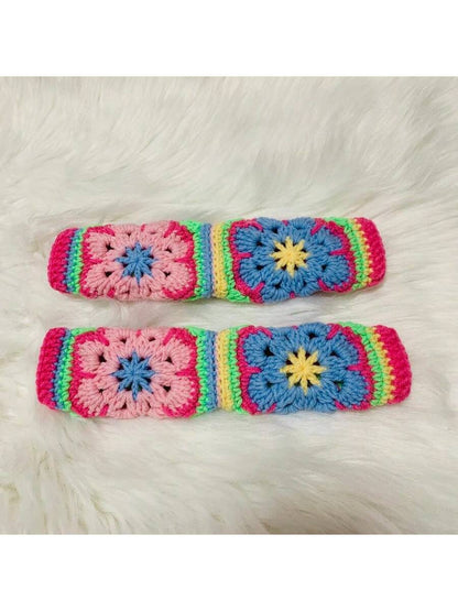 onEternal Handmade Crochet Colorful Galsang Flower Steering Wheel Cover And Seat Belt Cover Car Decor Set