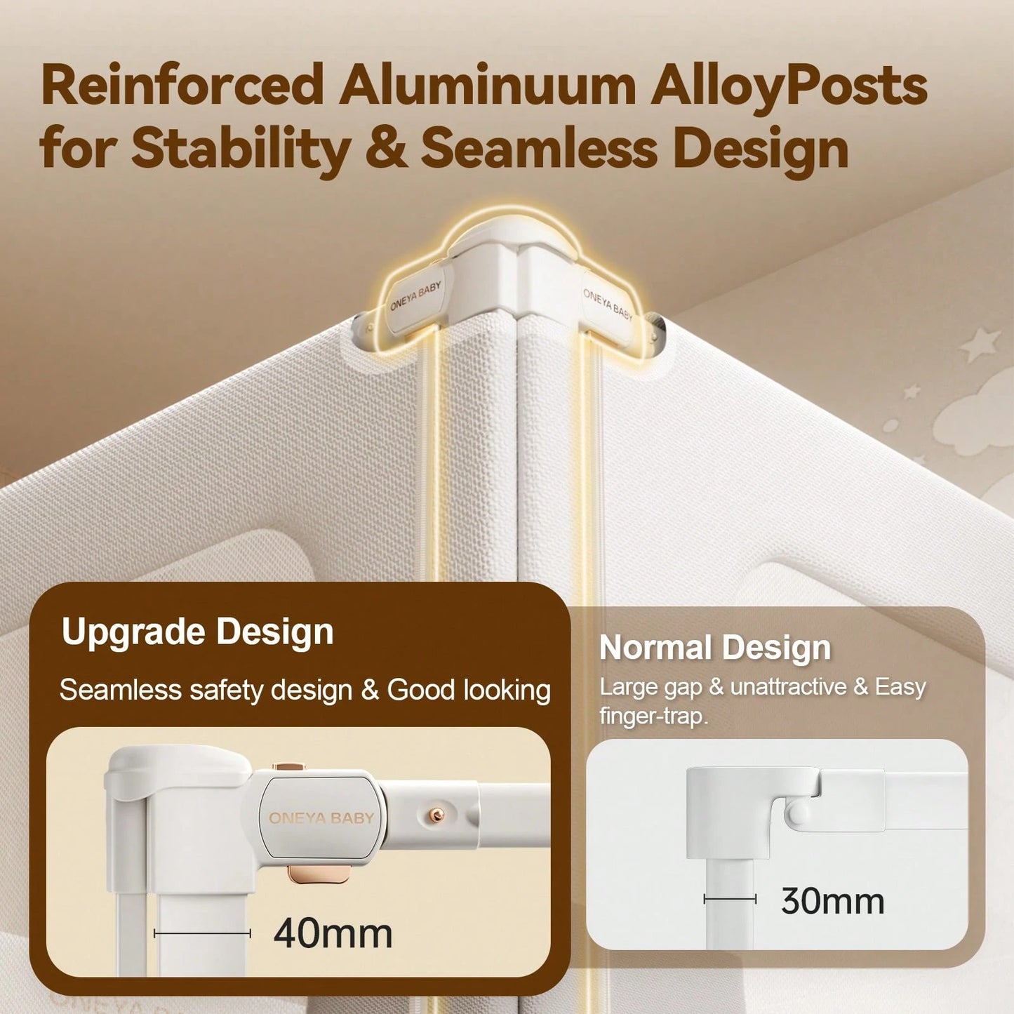 ONEYA BABY 3 Piece Bed Rails, No-Drill Needed Baby Bed Rail Guard For Toddlers With Height Adjustable, Thickened Child Safety Side Railing Guards