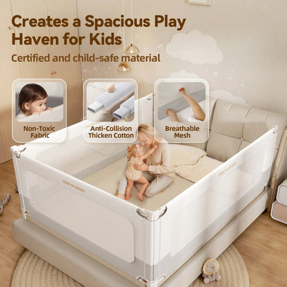 ONEYA BABY 3 Piece Bed Rails, No-Drill Needed Baby Bed Rail Guard For Toddlers With Height Adjustable, Thickened Child Safety Side Railing Guards