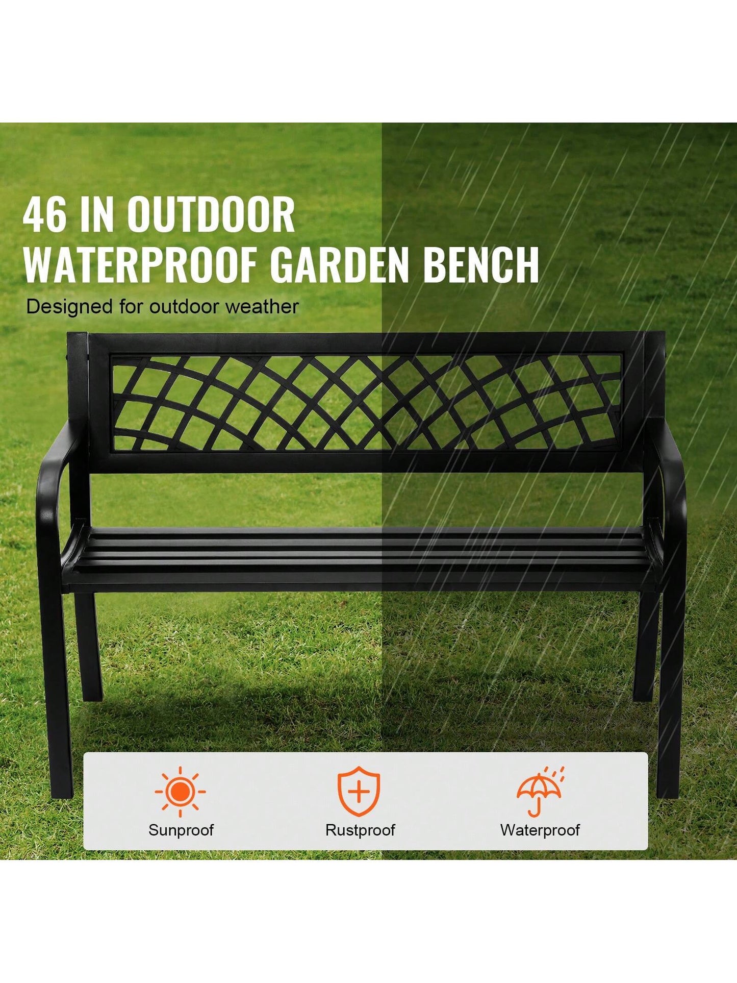 Outdoor Bench 38.8-63 Inches Wood Or Metal Garden Bench For Outdoors Outdoor Garden Park Bench With Backrest And Armrests 480-800 Lbs Load Capacity Bench Patio Bench For Garden Park Yard Front Porch