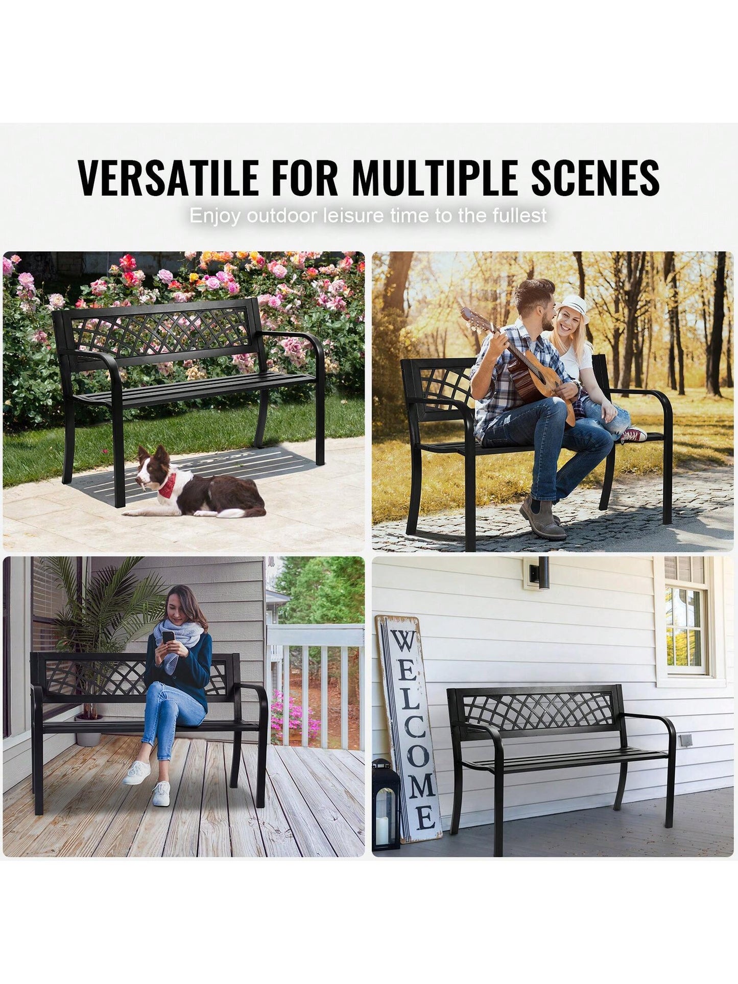 Outdoor Bench 38.8-63 Inches Wood Or Metal Garden Bench For Outdoors Outdoor Garden Park Bench With Backrest And Armrests 480-800 Lbs Load Capacity Bench Patio Bench For Garden Park Yard Front Porch