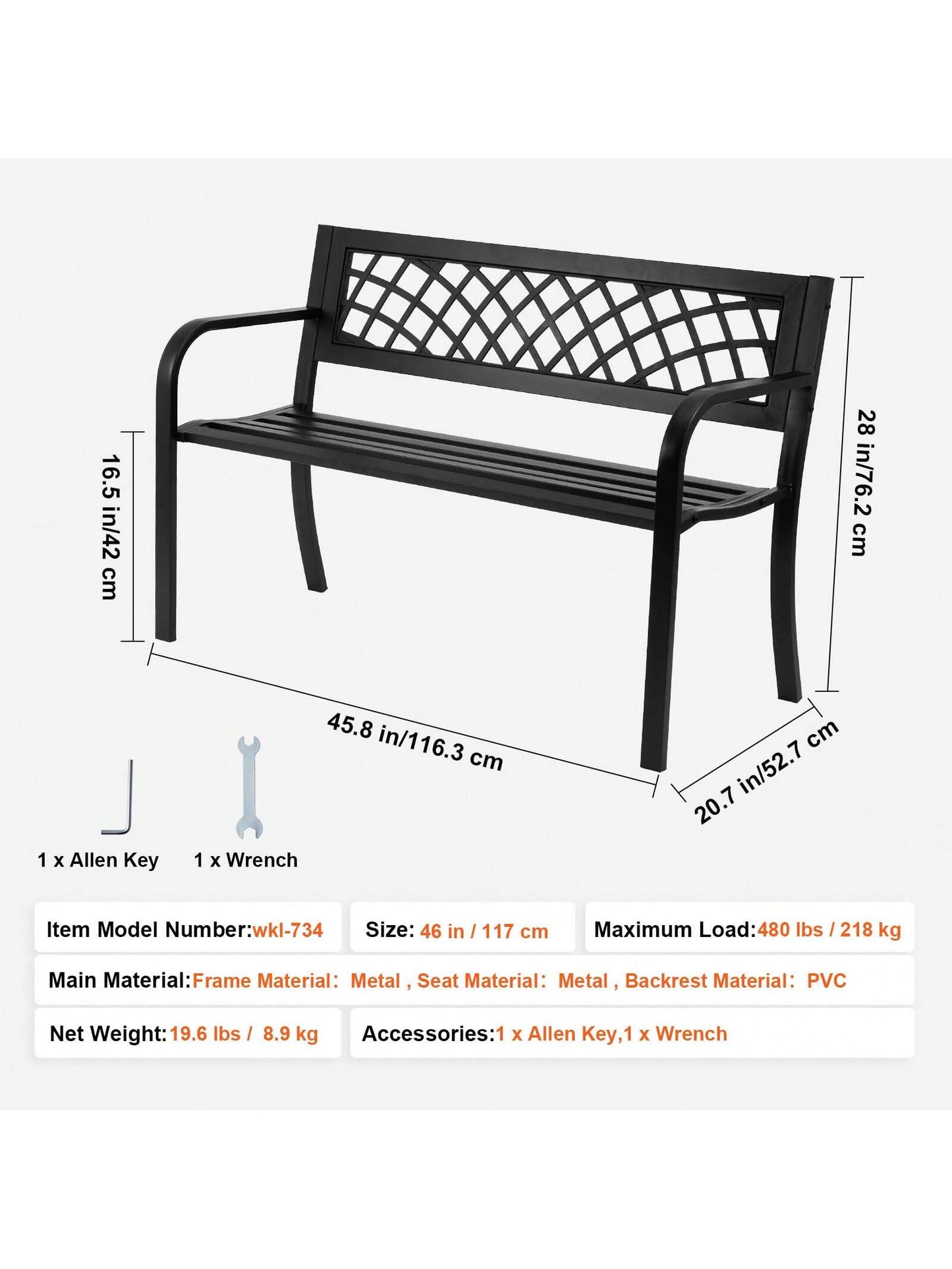 Outdoor Bench 38.8-63 Inches Wood Or Metal Garden Bench For Outdoors Outdoor Garden Park Bench With Backrest And Armrests 480-800 Lbs Load Capacity Bench Patio Bench For Garden Park Yard Front Porch