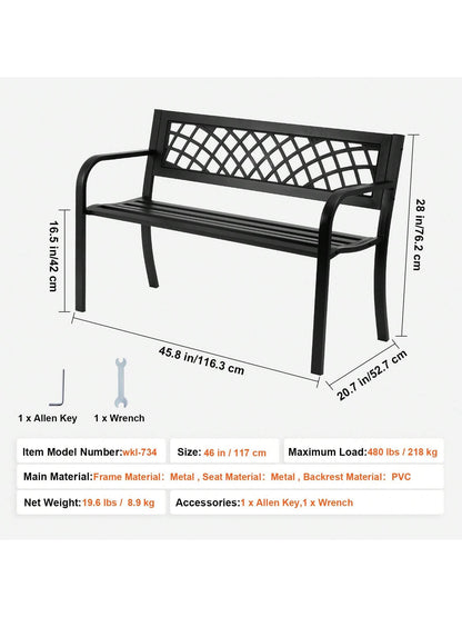Outdoor Bench 38.8-63 Inches Wood Or Metal Garden Bench For Outdoors Outdoor Garden Park Bench With Backrest And Armrests 480-800 Lbs Load Capacity Bench Patio Bench For Garden Park Yard Front Porch