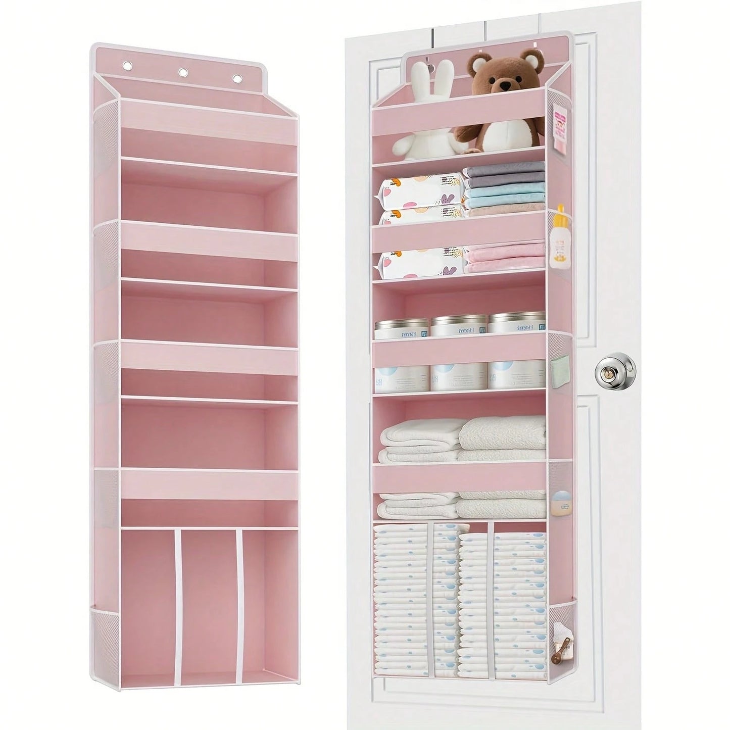 Over The Door Organizer Hanging- 6 Shelf Over Door Organizers With 6 Clear Front &12 Side Pockets- Swing-Proof 50LB Load Behind Door Storage For Closet Bedroom Bathroom Nursery Baby Essentials
