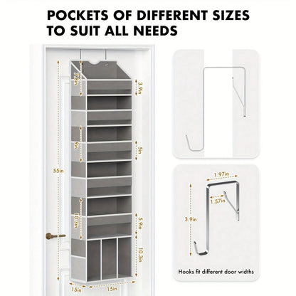 Over The Door Organizer Hanging- 6 Shelf Over Door Organizers With 6 Clear Front &12 Side Pockets- Swing-Proof 50LB Load Behind Door Storage For Closet Bedroom Bathroom Nursery Baby Essentials