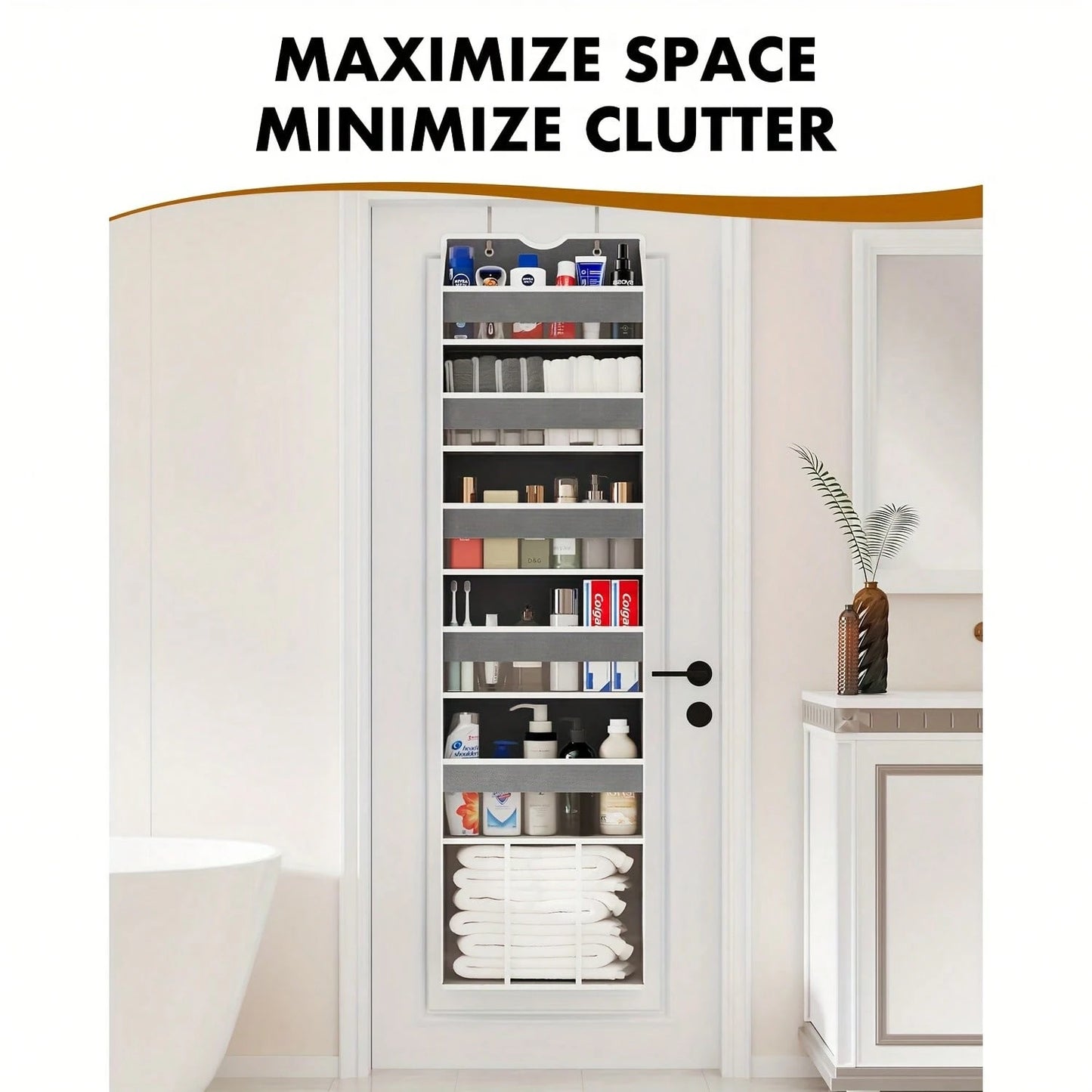 Over The Door Organizer Hanging- 6 Shelf Over Door Organizers With 6 Clear Front &12 Side Pockets- Swing-Proof 50LB Load Behind Door Storage For Closet Bedroom Bathroom Nursery Baby Essentials