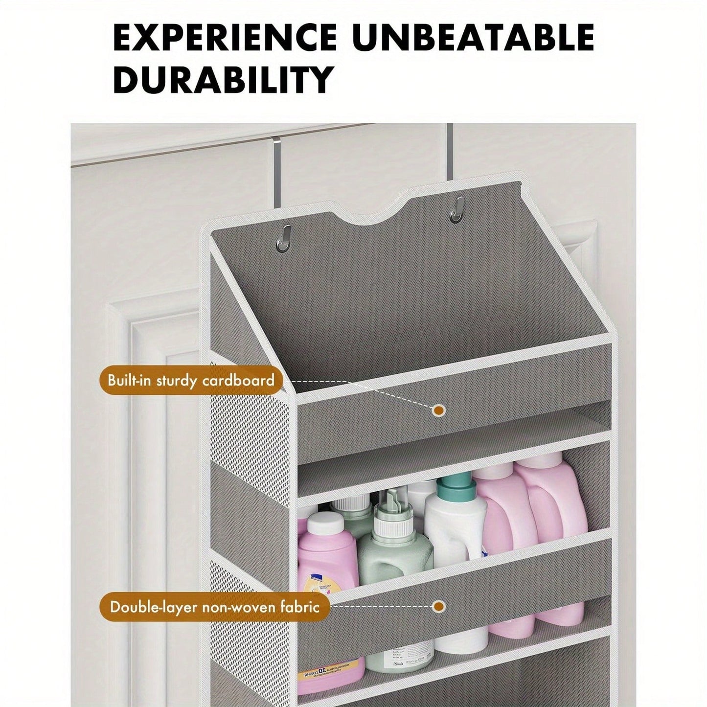 Over The Door Organizer Hanging- 6 Shelf Over Door Organizers With 6 Clear Front &12 Side Pockets- Swing-Proof 50LB Load Behind Door Storage For Closet Bedroom Bathroom Nursery Baby Essentials
