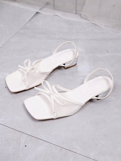Oversized 1 Size Up Summer New Square Toe Slide Sandals, Thin Heel Thong Sandals, Versatile Outdoor Wear Thin Heel Toe-Post Flip Flops For Women, Mesh Breathable Bowknot