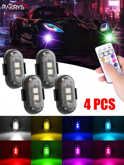 PAKRYS 2/4 Pcs LED Strobe Lights With Remote Control,8 Colors 10 Modes,Hook And Loop Super Glue Installation,110mAh USB Charging,Waterproof,Led Emergency Warning Lights/Motorcycle Lights/LED Flash Pos