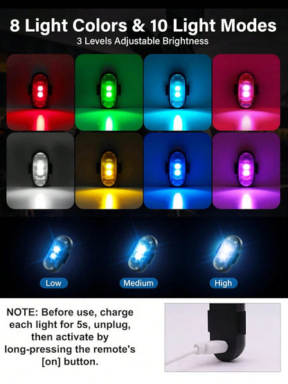 PAKRYS 2/4 Pcs LED Strobe Lights With Remote Control,8 Colors 10 Modes,Hook And Loop Super Glue Installation,110mAh USB Charging,Waterproof,Led Emergency Warning Lights/Motorcycle Lights/LED Flash Pos