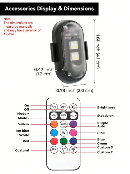PAKRYS 2/4 Pcs LED Strobe Lights With Remote Control,8 Colors 10 Modes,Hook And Loop Super Glue Installation,110mAh USB Charging,Waterproof,Led Emergency Warning Lights/Motorcycle Lights/LED Flash Pos