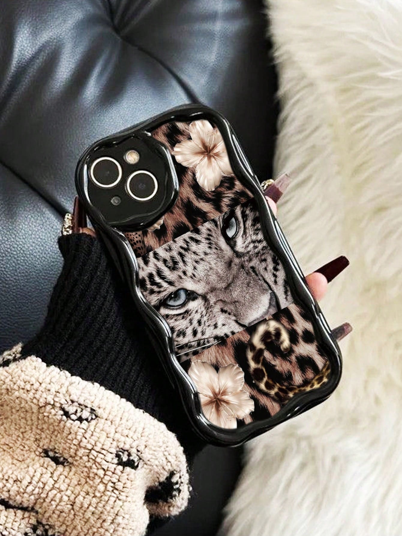 Patchwork Leopard Colorful Printed Black Cream Texture Soft Case Compatible With IP17/IP17PROMAX/Iphone16//Iphone16pro/Iphone16promax/Iphone15/ XR/7p8p/P12promax/P13promax/P14PROMAX/P13/P14/P11/P12