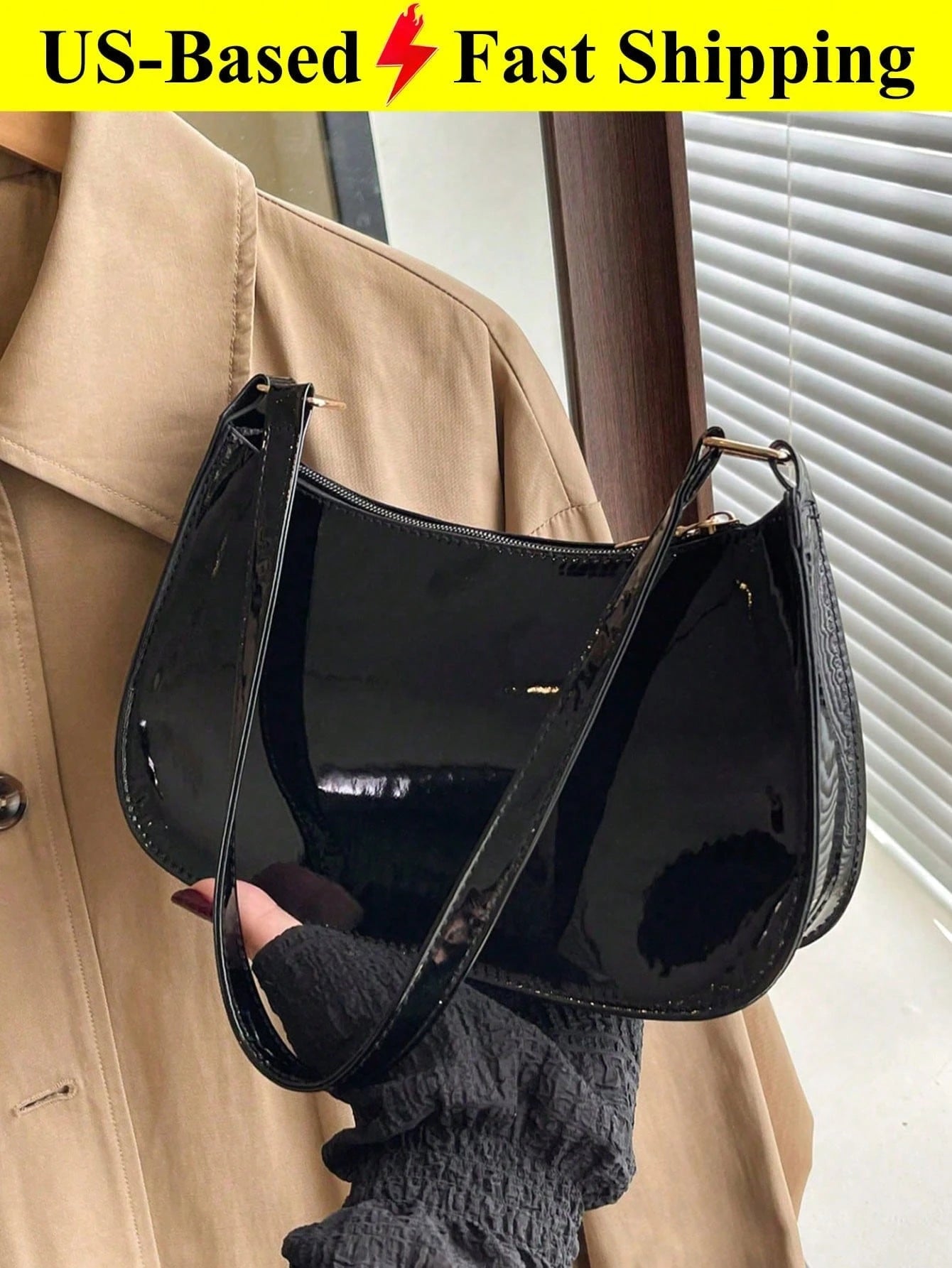 Patent Leather Clutch Purse Shiny Evening Handbags For Women Armpit Shoulder Bag MINI Hobos