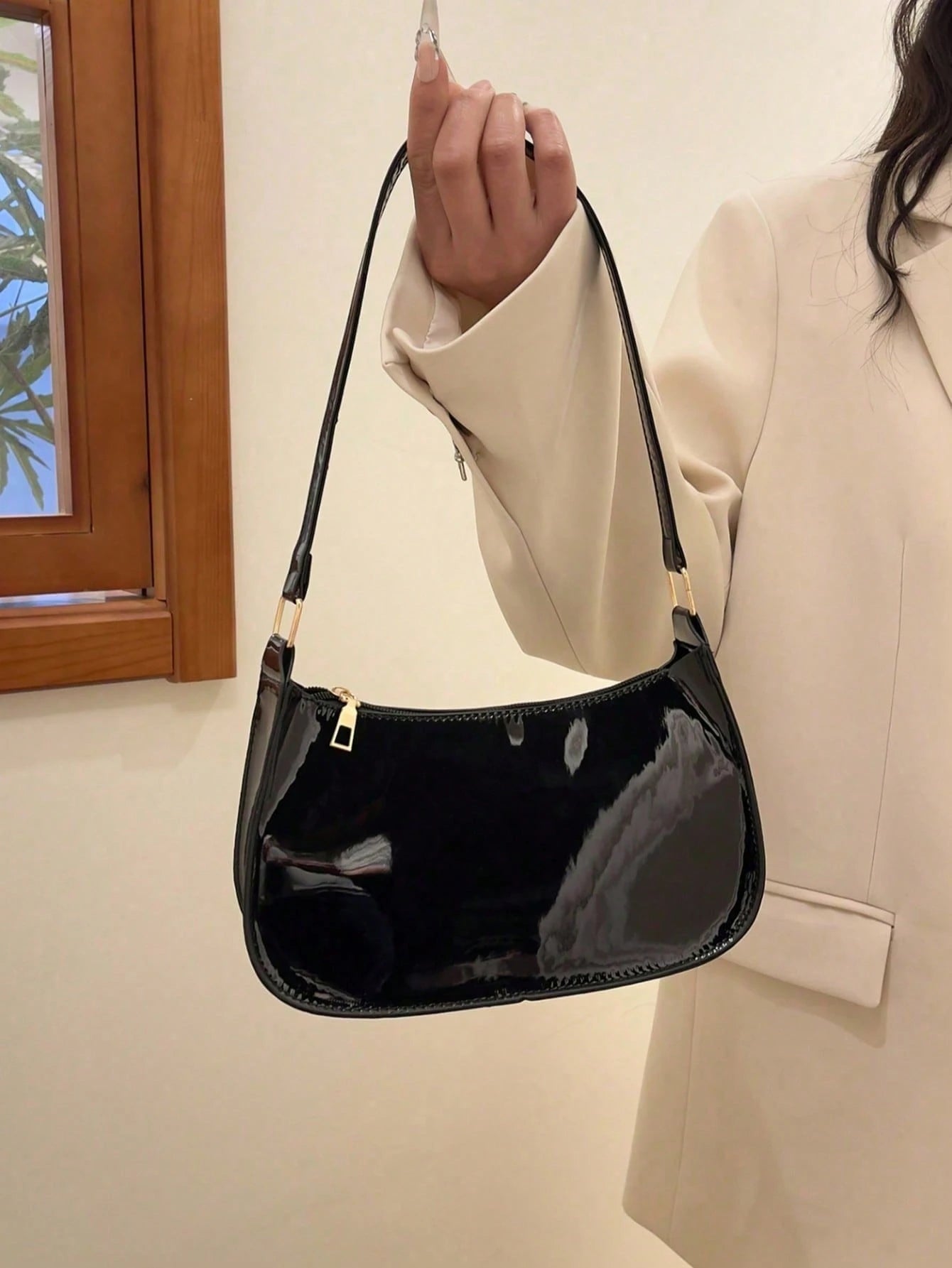 Patent Leather Clutch Purse Shiny Evening Handbags For Women Armpit Shoulder Bag MINI Hobos