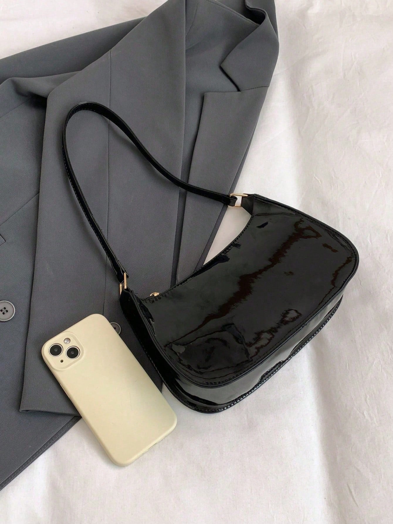 Patent Leather Clutch Purse Shiny Evening Handbags For Women Armpit Shoulder Bag MINI Hobos