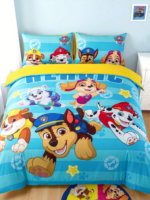 PAW Patrol 3pcs Cute Cartoon Pattern Duvet Cover Set, Brushed Material, Soft & Warm, Blue Striped Duvet Cover, Multiple Sizes Suitable For Twin/Full/Queen/King Bed, Back To School