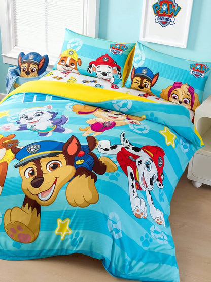 PAW Patrol 3pcs Cute Cartoon Pattern Duvet Cover Set, Brushed Material, Soft & Warm, Blue Striped Duvet Cover, Multiple Sizes Suitable For Twin/Full/Queen/King Bed, Back To School