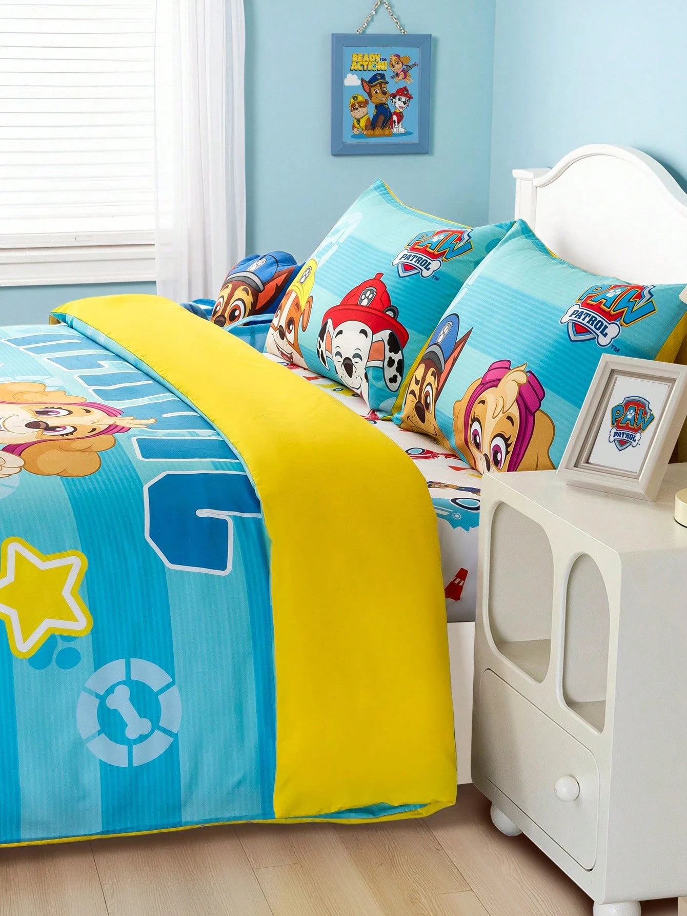 PAW Patrol 3pcs Cute Cartoon Pattern Duvet Cover Set, Brushed Material, Soft & Warm, Blue Striped Duvet Cover, Multiple Sizes Suitable For Twin/Full/Queen/King Bed, Back To School