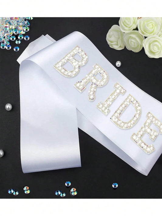 Pearl Bride Sash, White Bachelorette Sash For Bachelorette Party Decorations Bachelorette Party Sash For Bridal Shower Decorations Bridal Shower Gift