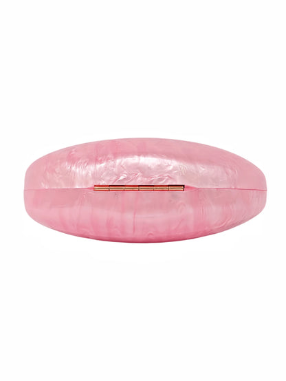Pearlescent Marble Pattern Acrylic Shell Bullet-Shaped Clutch Bag, Elegant Crossbody Small Purse For Banquet, Wedding, Evening Party