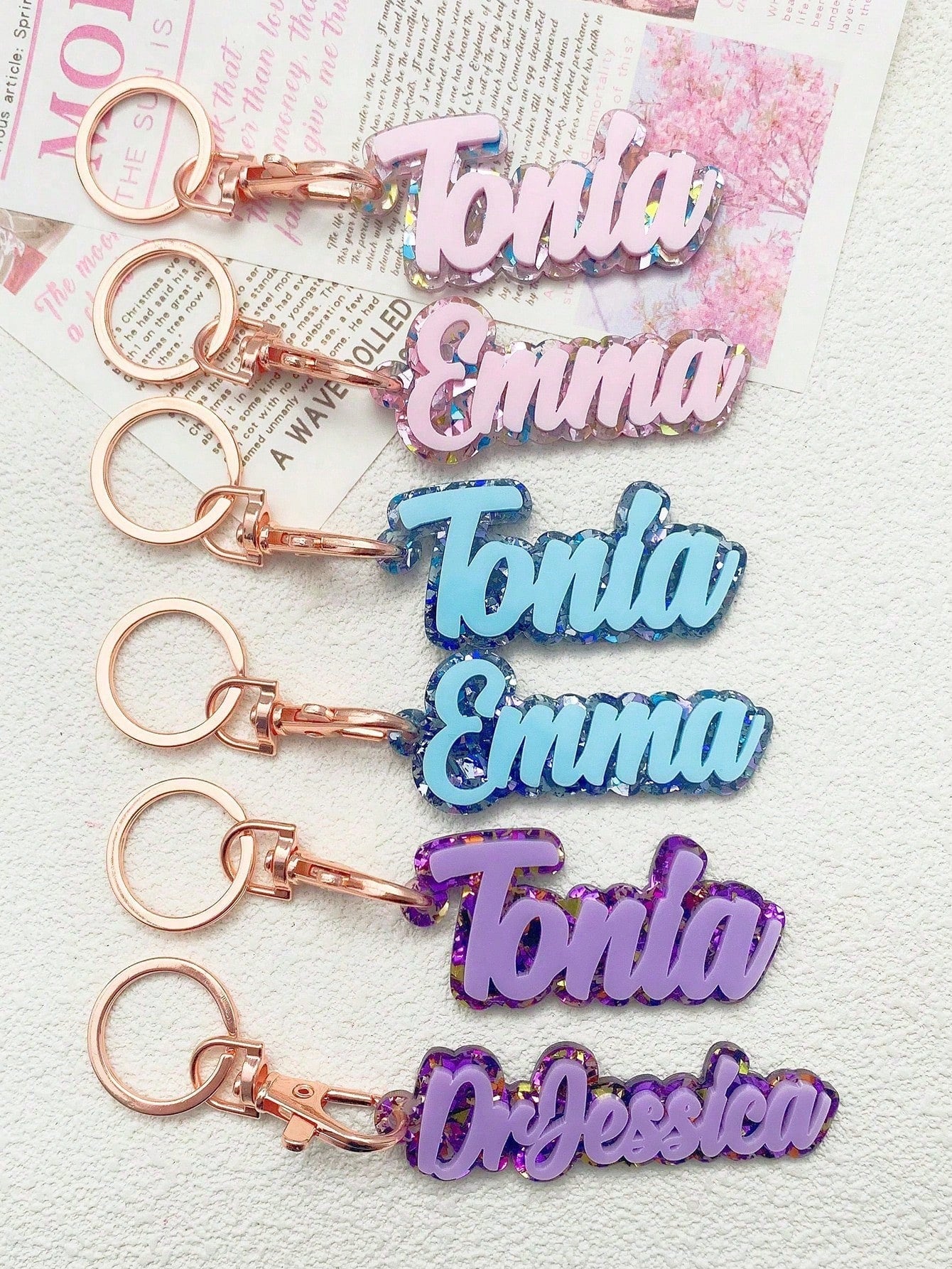 Personalized Acrylic Letter Keychain, Customized Name Shiny Glitter Bag Charms, Girls Backpack Name Tag, Gift For Halloween, Christmas,Halloween Edit