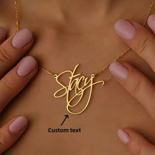 Personalized Custom Name Necklace With Cursive Font Pendant, Minimalist Stainless Steel Initial Necklace For Women, Silver Color DIY Jewelry Gift, Gift For Her
