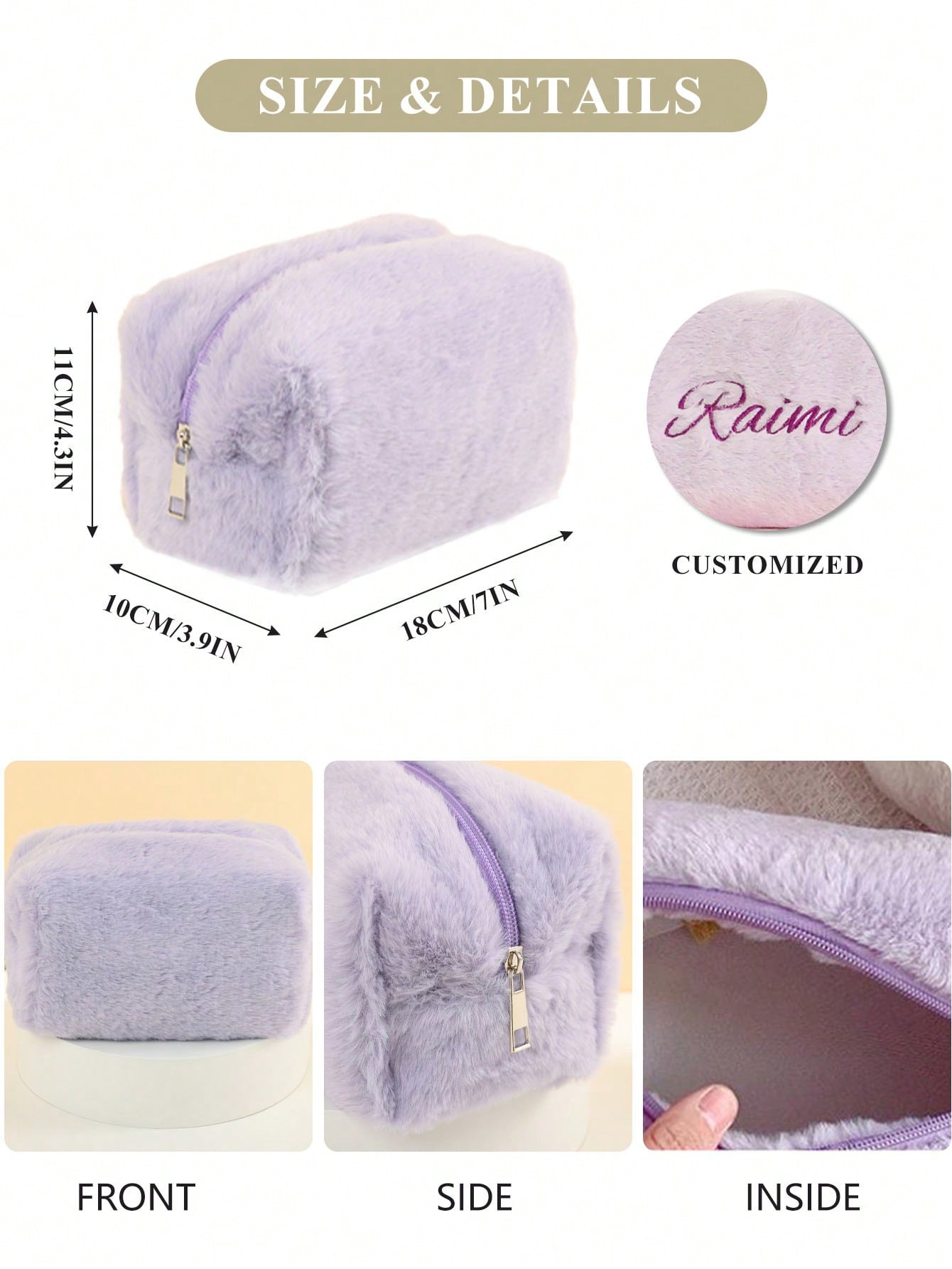 Personalized Fluffy Makeup Bag, Fuzzy Cosmetic Pouch, Embroidered Name Toiletry Organizer, Travel Bag For Women, Soft, Ideal Gifts For Her, Girlfriend, Chic Autumn, Christmas Beauty Accessories, Bride