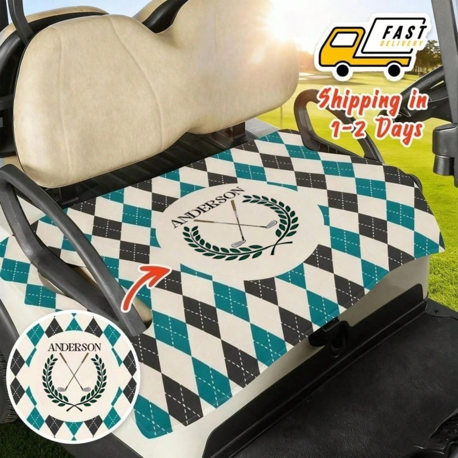 Personalized Name Golf Cart Seat Cover, Custom Name Design Golf Cart Seat Towel, Suitable For Most 2-Seat Golf Carts, Ideal Gift For Golfers- 52''x 32''