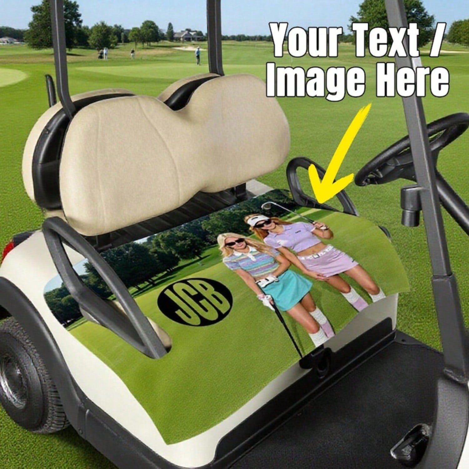Personalized Picture Golf Cart Seat Cover, Custom Photo And Text Golf Cart Seat Towel, Suitable For Most 2-Seat Golf Carts, Ideal Gift For Golfers- 52''x 32''