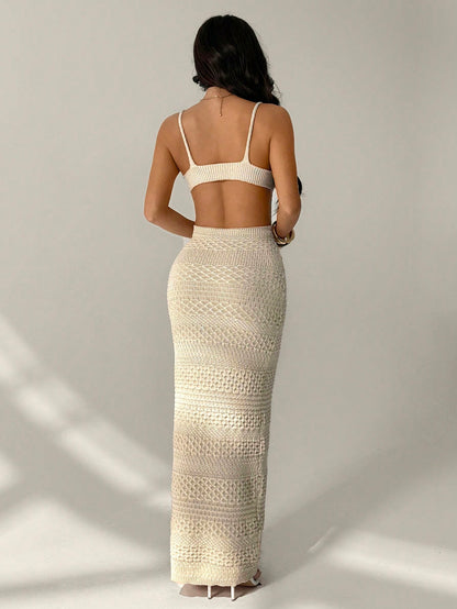 PETITE Light Beige Summer Boho Vacation Holiday Women Knitted Dress,Round Metal Buckle Elegant Modern Outfits,Business Casual,Beach Wedding,Vintage 90s Style,Petite Women