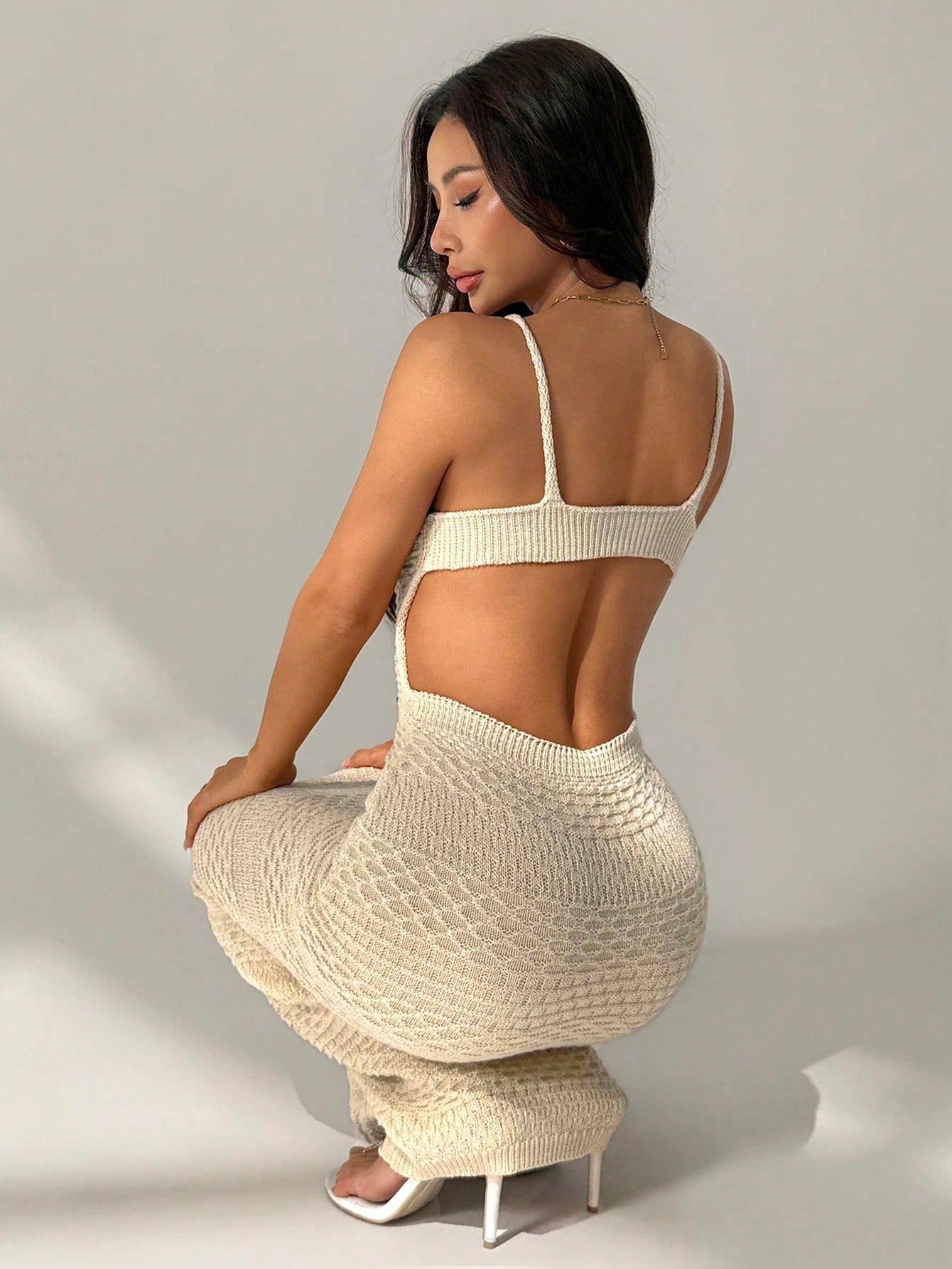 PETITE Light Beige Summer Boho Vacation Holiday Women Knitted Dress,Round Metal Buckle Elegant Modern Outfits,Business Casual,Beach Wedding,Vintage 90s Style,Petite Women