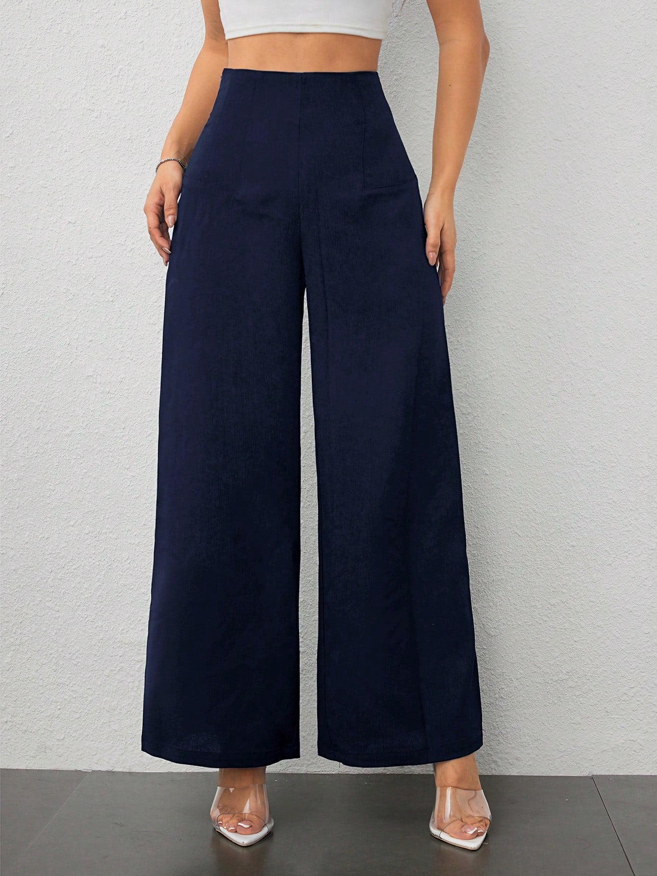 PETITE Women's Simple Casual Fashion Back-To-School Season Old Money Commuting High-Waist Texture Wide-Leg Trousers,Business Casual Woman,Petite Women