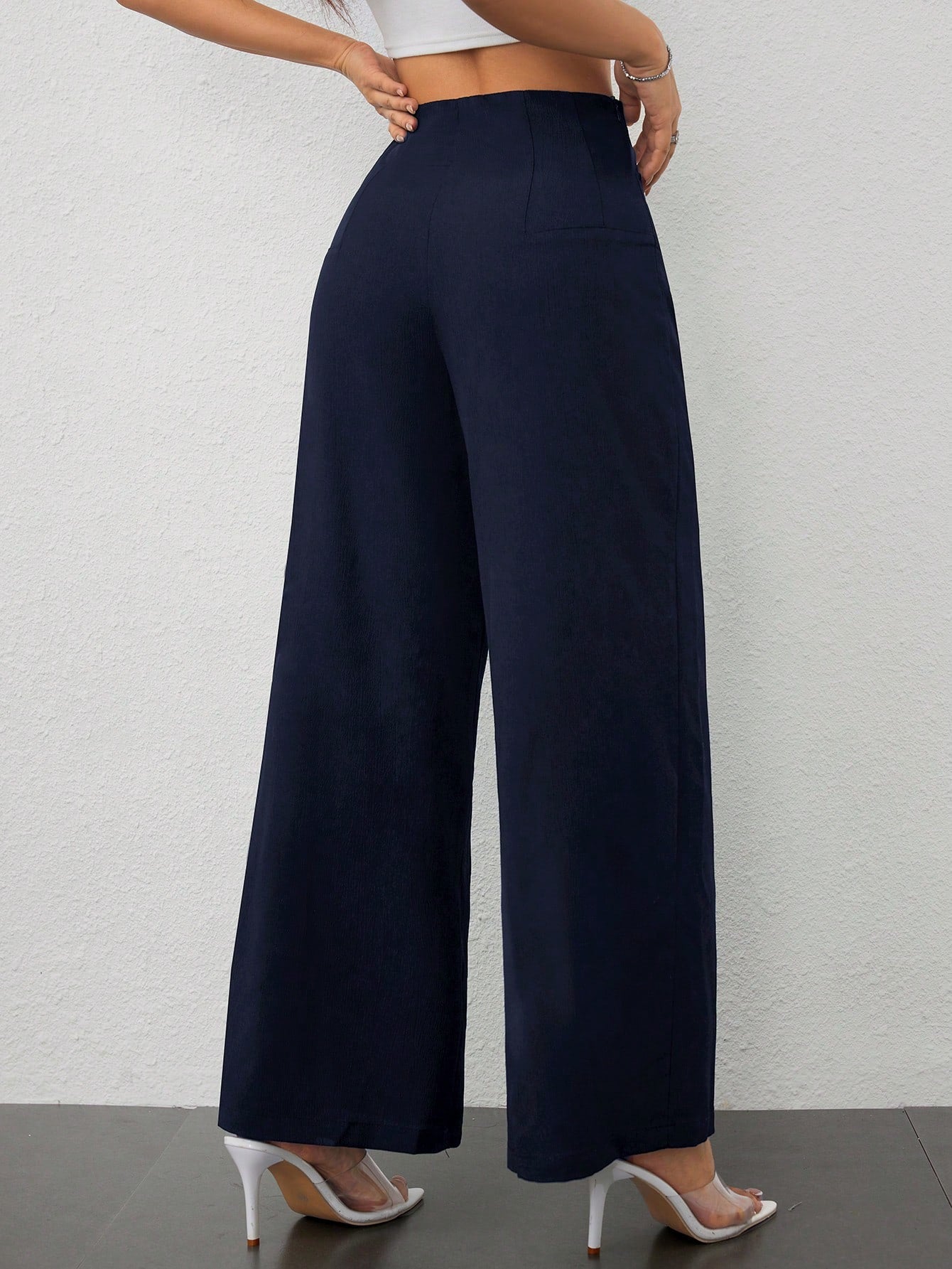 PETITE Women's Simple Casual Fashion Back-To-School Season Old Money Commuting High-Waist Texture Wide-Leg Trousers,Business Casual Woman,Petite Women
