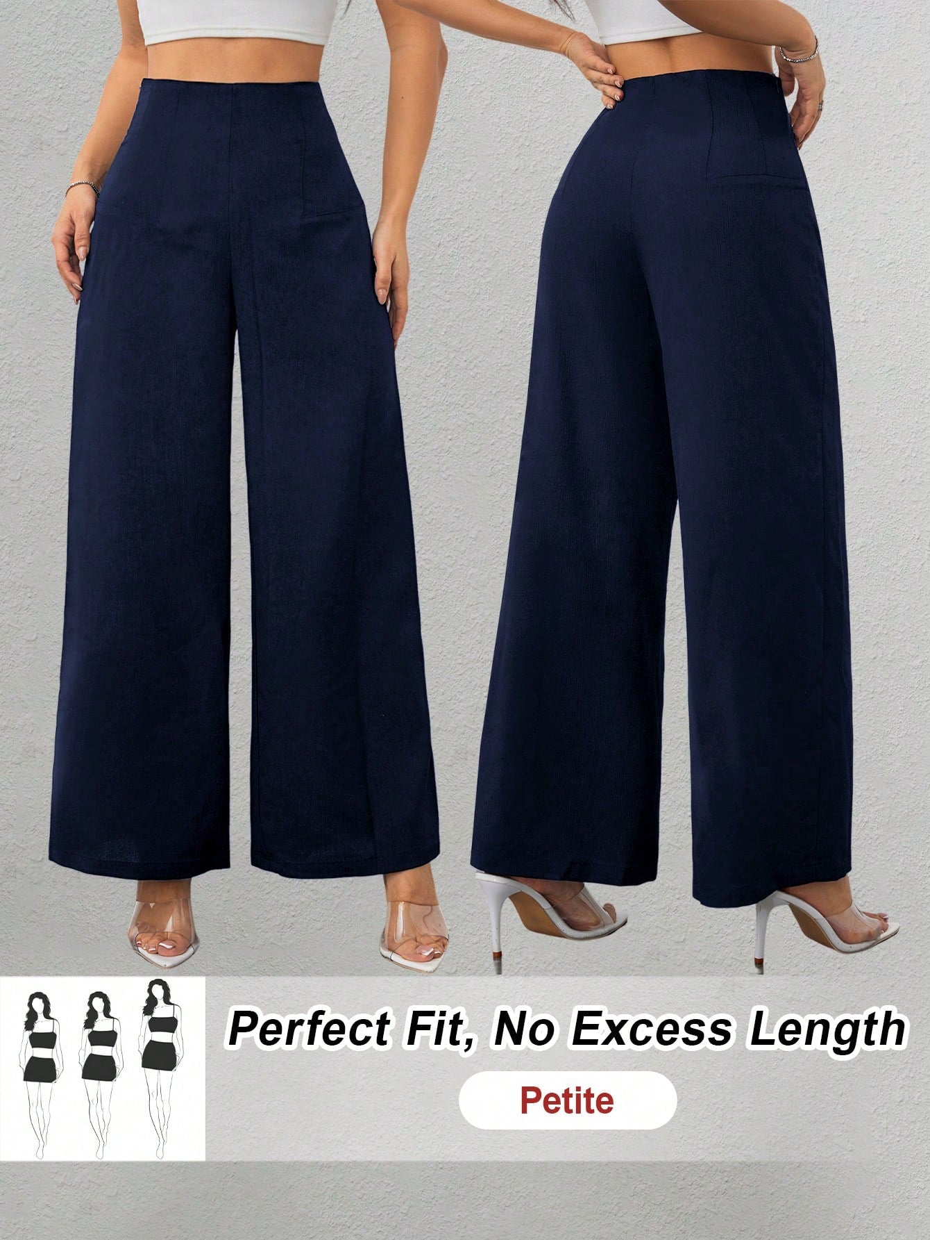 PETITE Women's Simple Casual Fashion Back-To-School Season Old Money Commuting High-Waist Texture Wide-Leg Trousers,Business Casual Woman,Petite Women