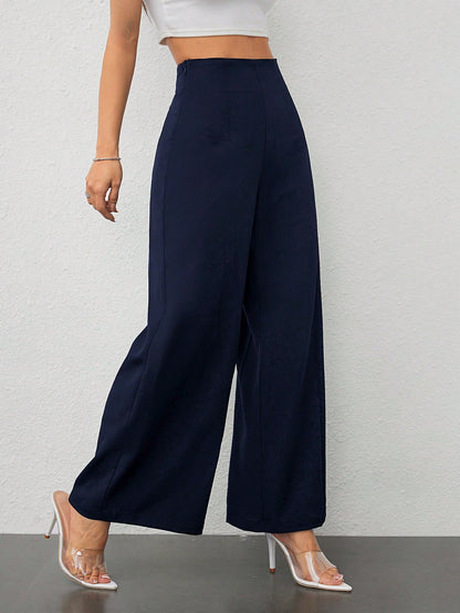 PETITE Women's Simple Casual Fashion Back-To-School Season Old Money Commuting High-Waist Texture Wide-Leg Trousers,Business Casual Woman,Petite Women