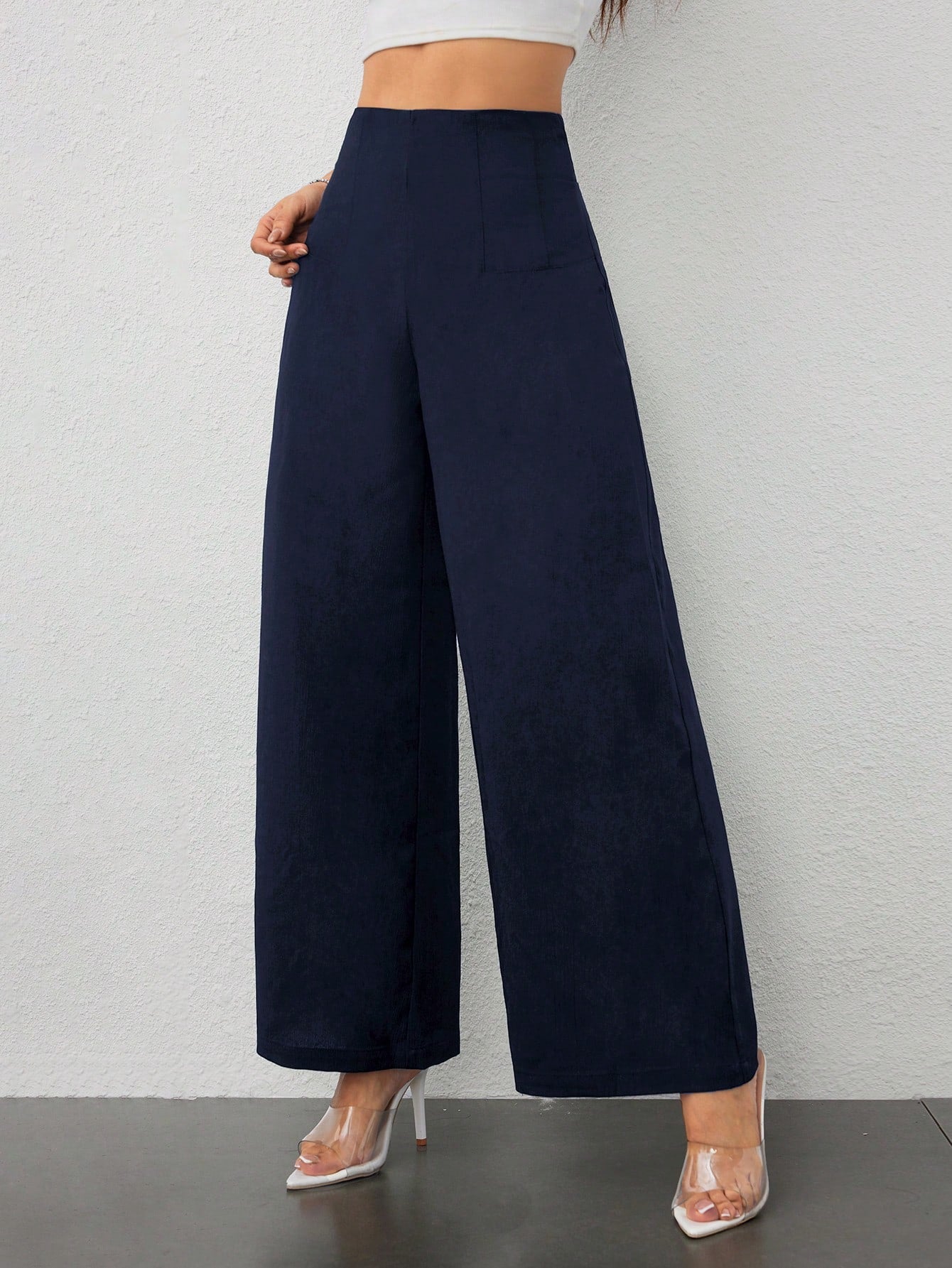 PETITE Women's Simple Casual Fashion Back-To-School Season Old Money Commuting High-Waist Texture Wide-Leg Trousers,Business Casual Woman,Petite Women