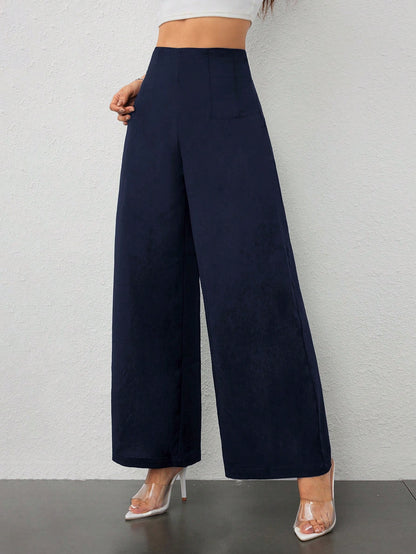 PETITE Women's Simple Casual Fashion Back-To-School Season Old Money Commuting High-Waist Texture Wide-Leg Trousers,Business Casual Woman,Petite Women
