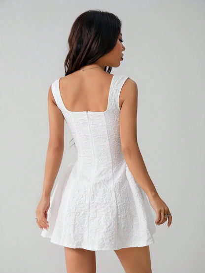 PETITE Women's Sleeveless Solid Color White Summer Midi Dress, Simple Elegant Romantic Casual For Everyday Wear, Mother Of The Bride
