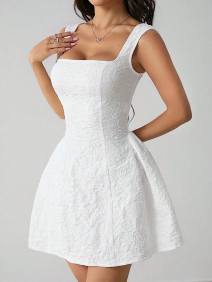 PETITE Women's Sleeveless Solid Color White Summer Midi Dress, Simple Elegant Romantic Casual For Everyday Wear, Mother Of The Bride