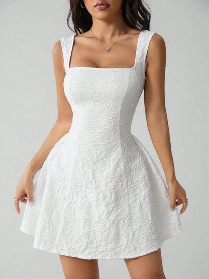 PETITE Women's Sleeveless Solid Color White Summer Midi Dress, Simple Elegant Romantic Casual For Everyday Wear, Mother Of The Bride
