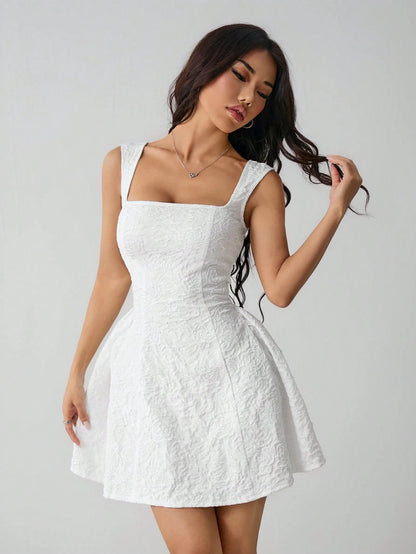 PETITE Women's Sleeveless Solid Color White Summer Midi Dress, Simple Elegant Romantic Casual For Everyday Wear, Mother Of The Bride