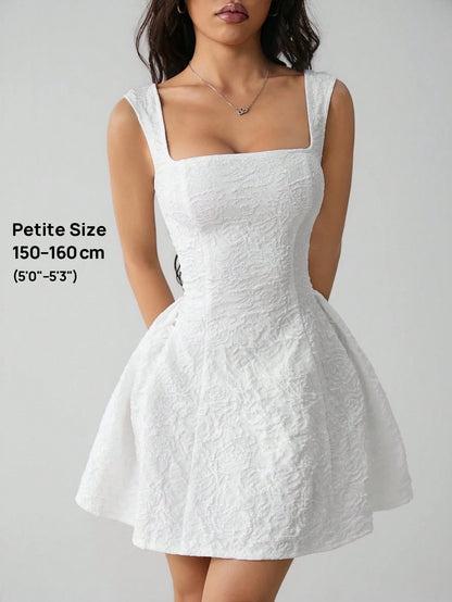 PETITE Women's Sleeveless Solid Color White Summer Midi Dress, Simple Elegant Romantic Casual For Everyday Wear, Mother Of The Bride