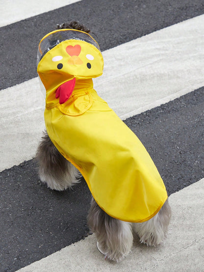 PETSIN 1pc Fabric Cartoon Chicken Design Hooded Pet Raincoat For Dog And Cat For Rainy Day