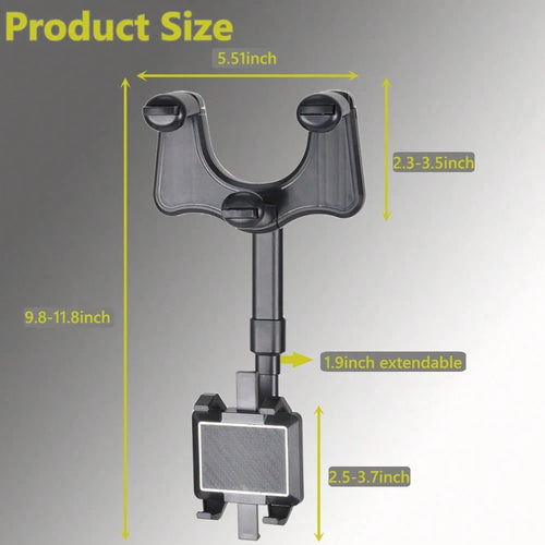 Phone Mount For Car, Rear View Mirror Phone Holder, Rotatable And Retractable Phone Holder For Car, Compatible With IP-Hone Sam-Sung All 3-7 Inch Cell Phones