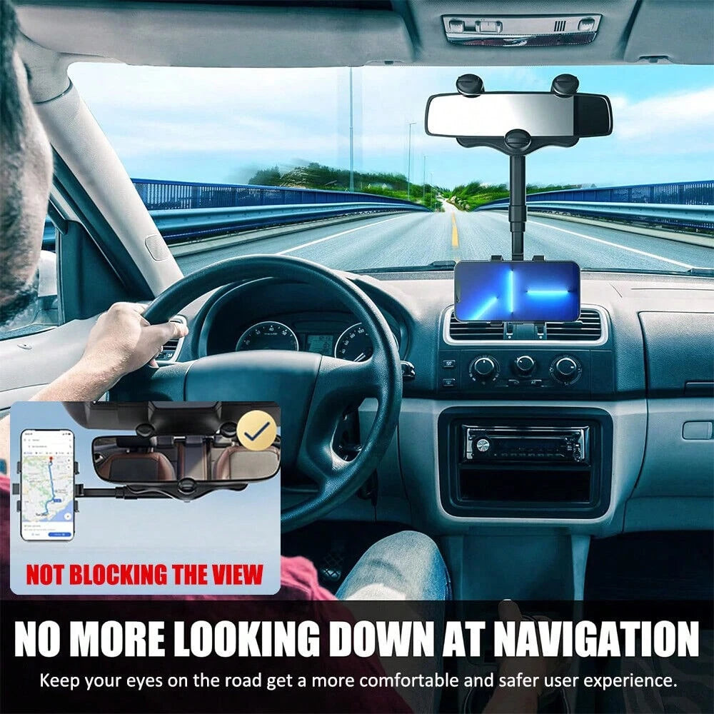 Phone Mount For Car, Rear View Mirror Phone Holder, Rotatable And Retractable Phone Holder For Car, Compatible With IP-Hone Sam-Sung All 3-7 Inch Cell Phones