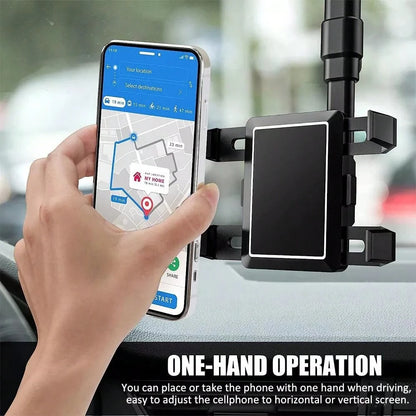 Phone Mount For Car, Rear View Mirror Phone Holder, Rotatable And Retractable Phone Holder For Car, Compatible With IP-Hone Sam-Sung All 3-7 Inch Cell Phones