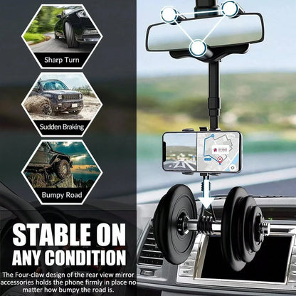 Phone Mount For Car, Rear View Mirror Phone Holder, Rotatable And Retractable Phone Holder For Car, Compatible With IP-Hone Sam-Sung All 3-7 Inch Cell Phones