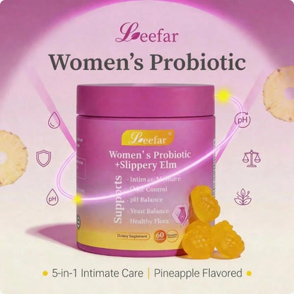 Physician's Choice LEEFAR Her Juicy Feminine Probiotics Gummies- 60 Count| Slippery Elm + Prebiotics & Lactobacillus For PH Balance & Dryness Relief| Hawaiian Pineapple Flavor| Supports Inti