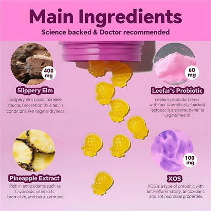Physician's Choice LEEFAR Her Juicy Feminine Probiotics Gummies- 60 Count| Slippery Elm + Prebiotics & Lactobacillus For PH Balance & Dryness Relief| Hawaiian Pineapple Flavor| Supports Inti