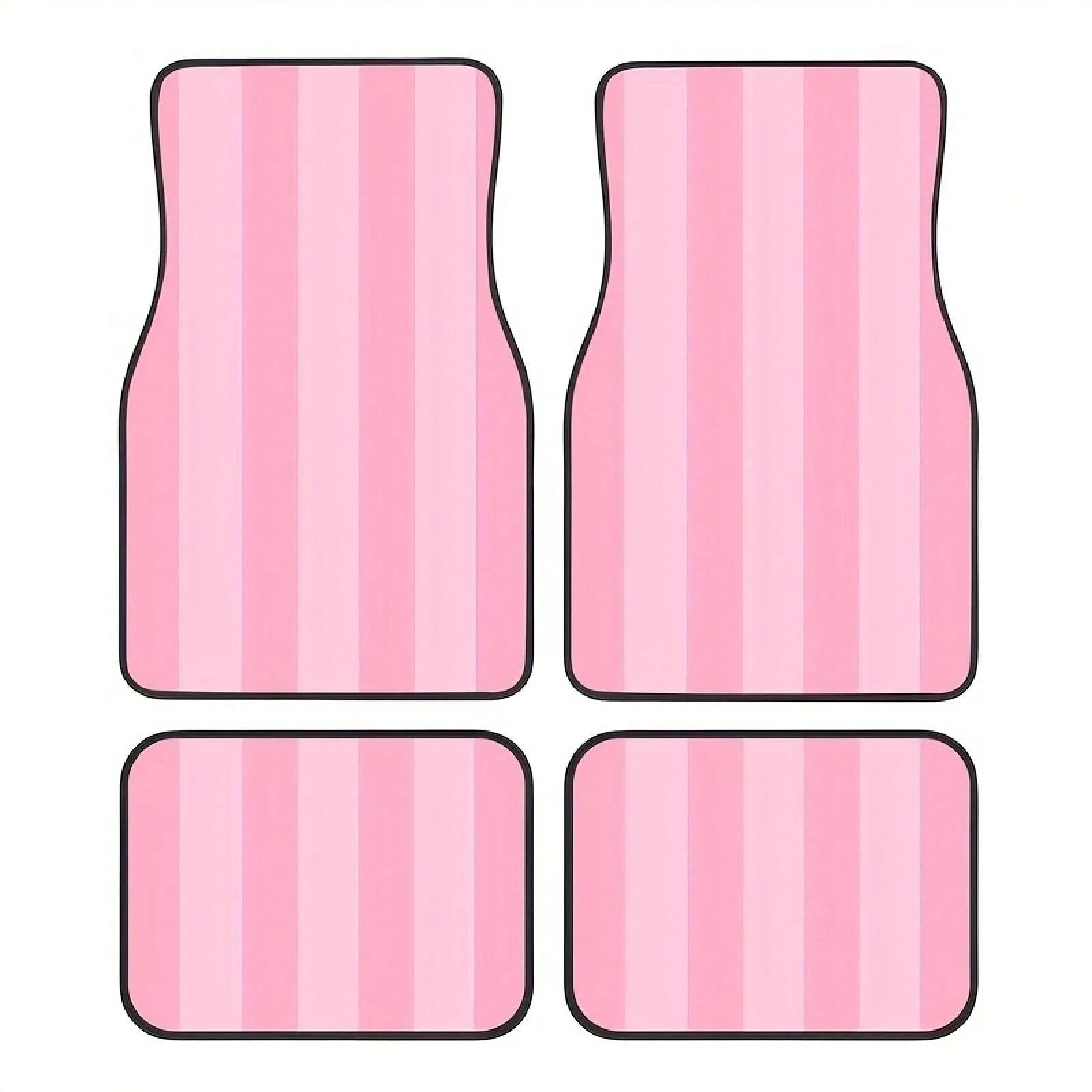 Pink And White Striped Car Floor Mat Set, 4-Piece- Fully Covers The Front And Rear Seats, Suitable For All Car Models, Made Of Crystal Velvet Fabric, Ideal For Sedans,, And SUVs